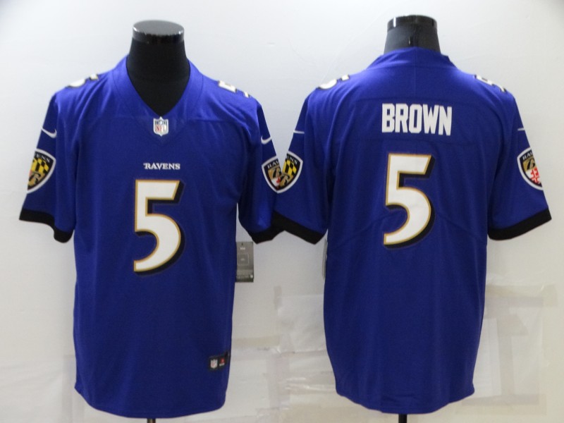 Men's Baltimore Ravens #5 Marquise Brown Purple Stitched Football Jersey Men's Baltimore Ravens #5 Marquise Brown Purple Stitched Football Jersey